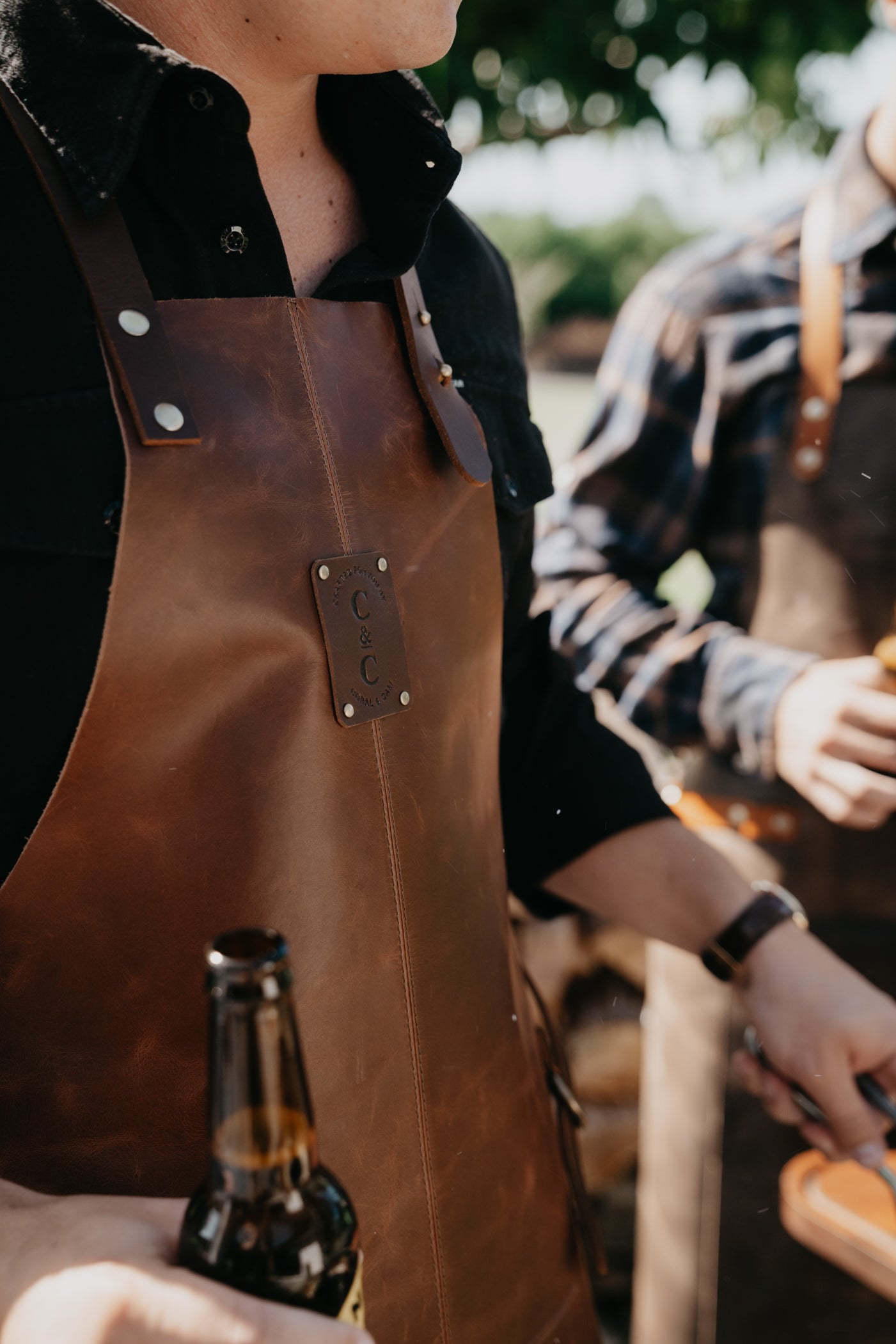 Leather Apron Plain Front - Cognac