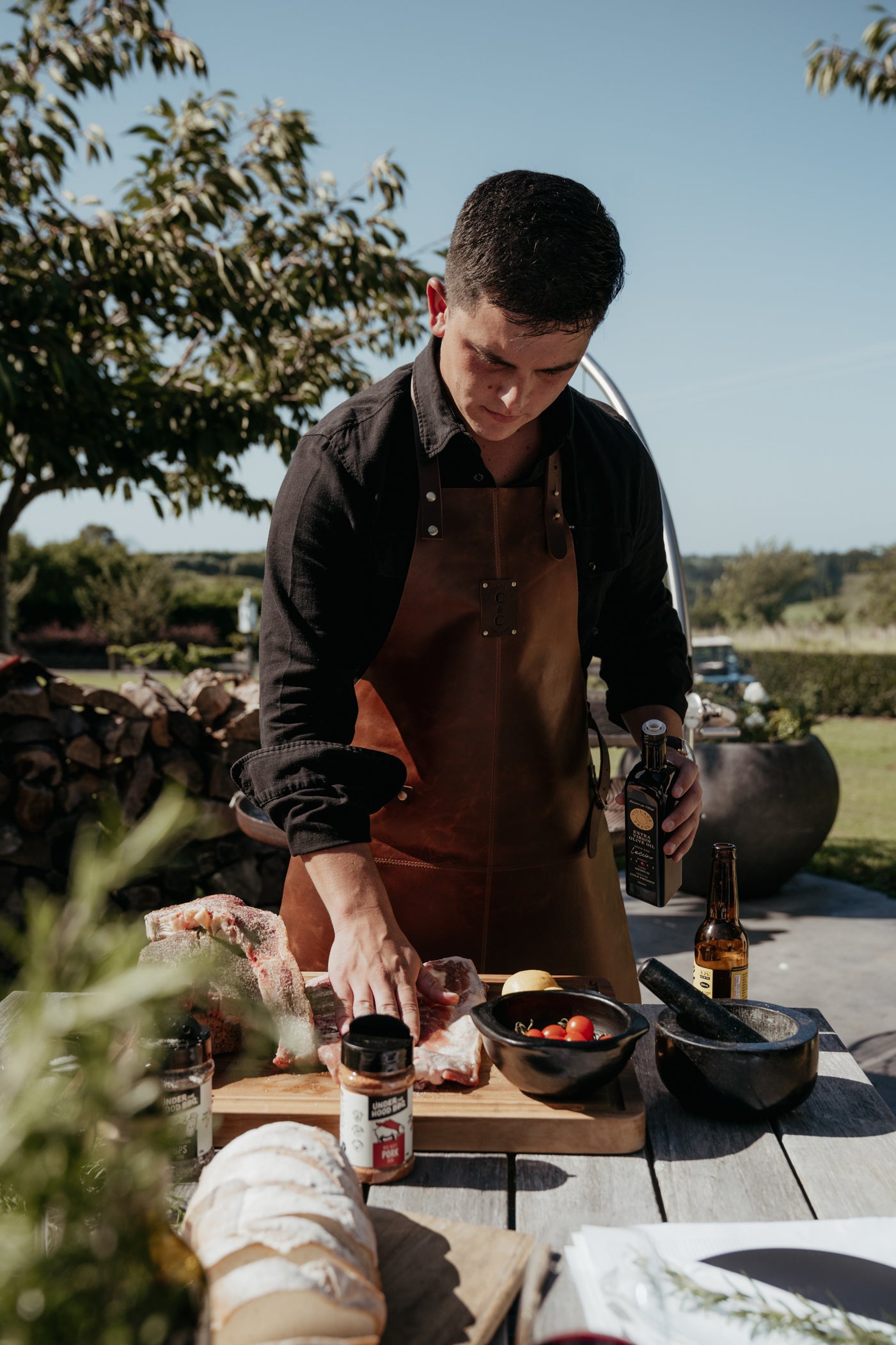 Leather Apron Plain Front - Cognac