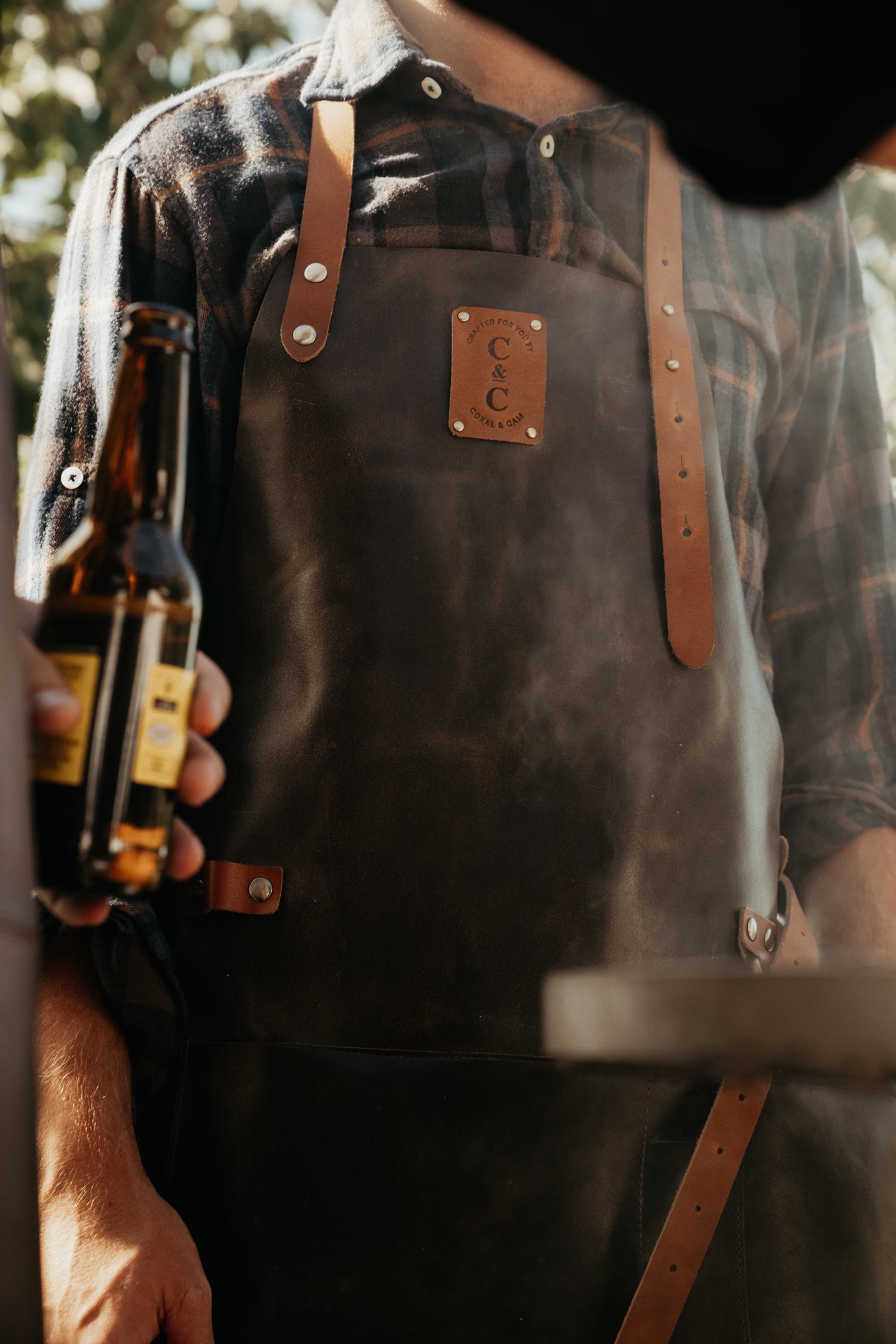 Leather Apron With Front Pocket - Brown