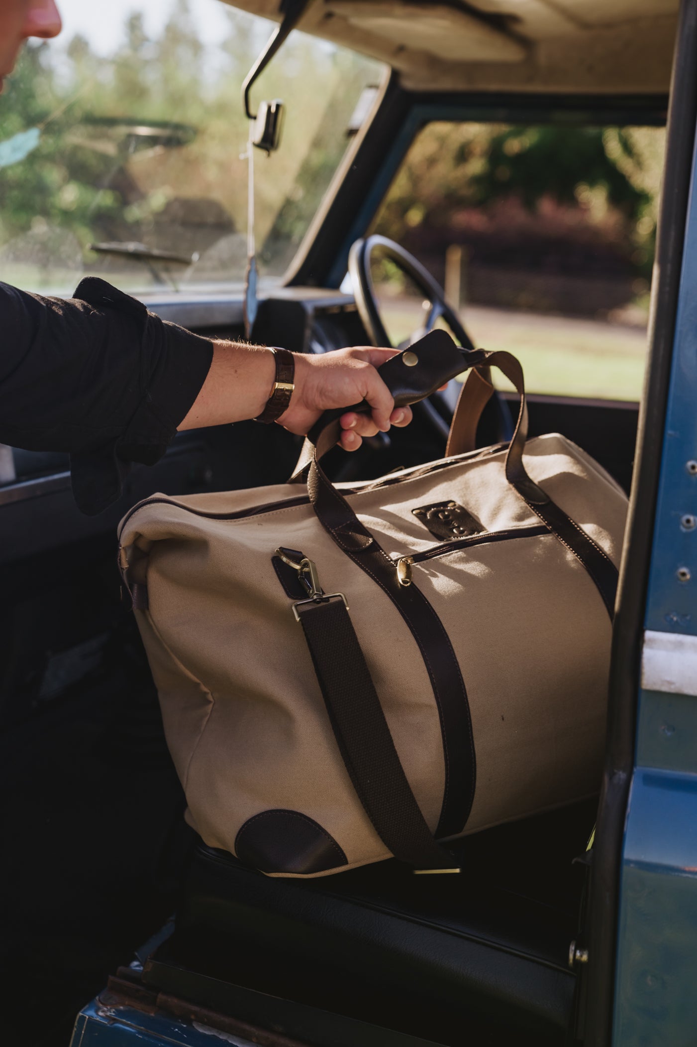 Weekend Bag Large Canvas with Leather Trims - Sand