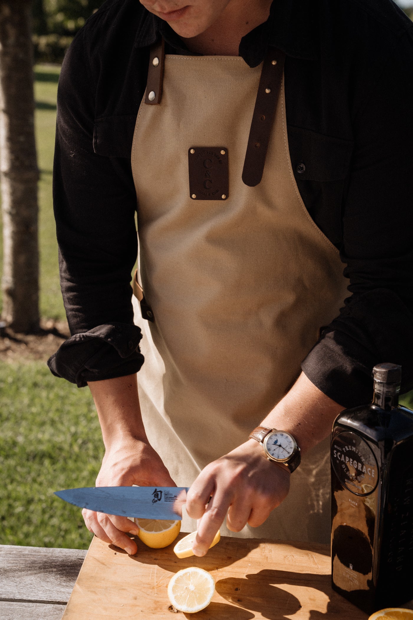 Canvas Apron With Leather Trims - Sand