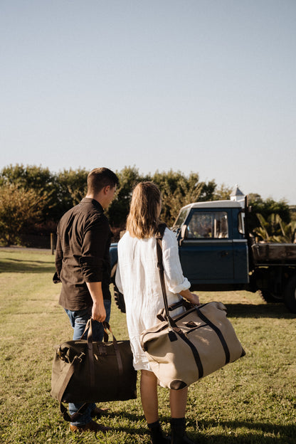 Weekend Bag Large  Canvas with Leather Trims - Sand