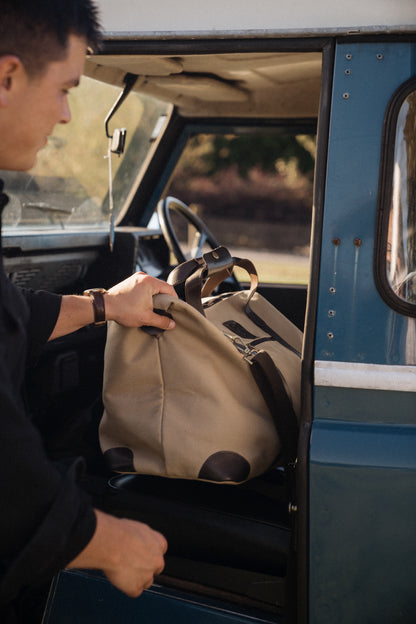 Weekend Bag Medium Canvas with Leather Trims - Sand