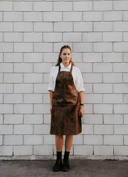 Leather Apron Plain Front - Brown