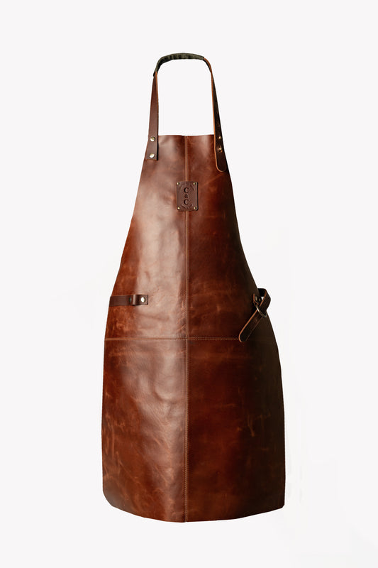 Leather Apron Plain Front - Cognac