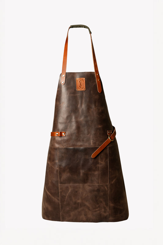 Leather Apron With Front Pocket - Brown