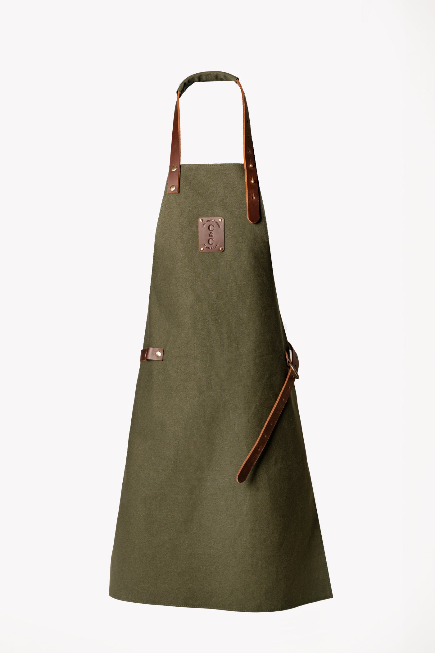 Canvas Apron With Leather Trims - British Olive Green