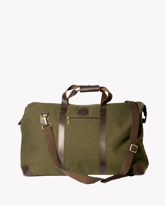 Weekend Bag Large Canvas with Leather Trims - British Olive Green