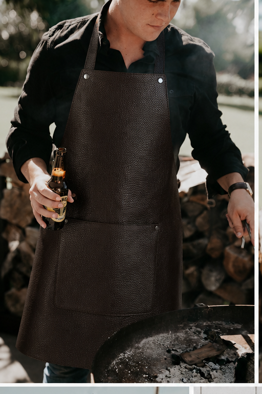 Leather Apron With Front Pocket - Brown