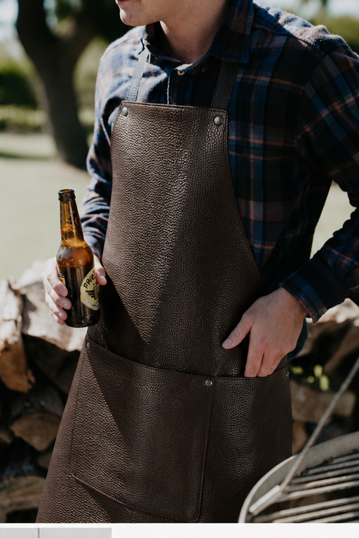 Leather Apron With Front Pocket - Brown