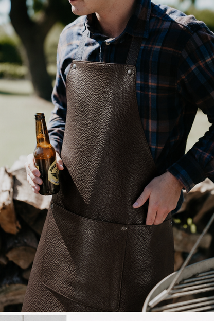 Leather Apron With Front Pocket - Brown