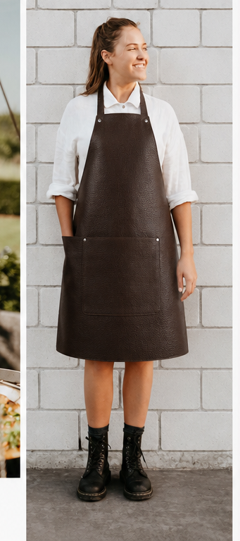 Leather Apron With Front Pocket - Brown